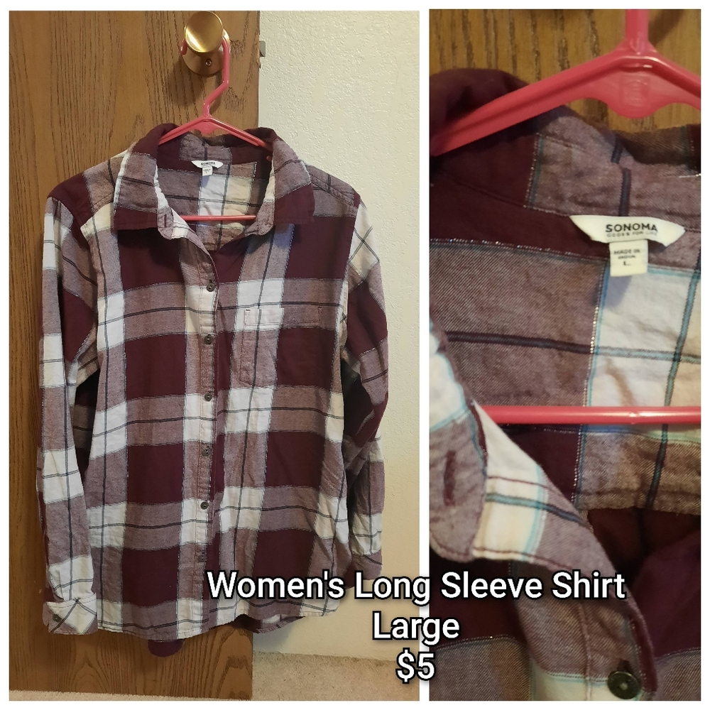Sonoma Women's Plaid Long Sleeve Shirt - Pruple and White